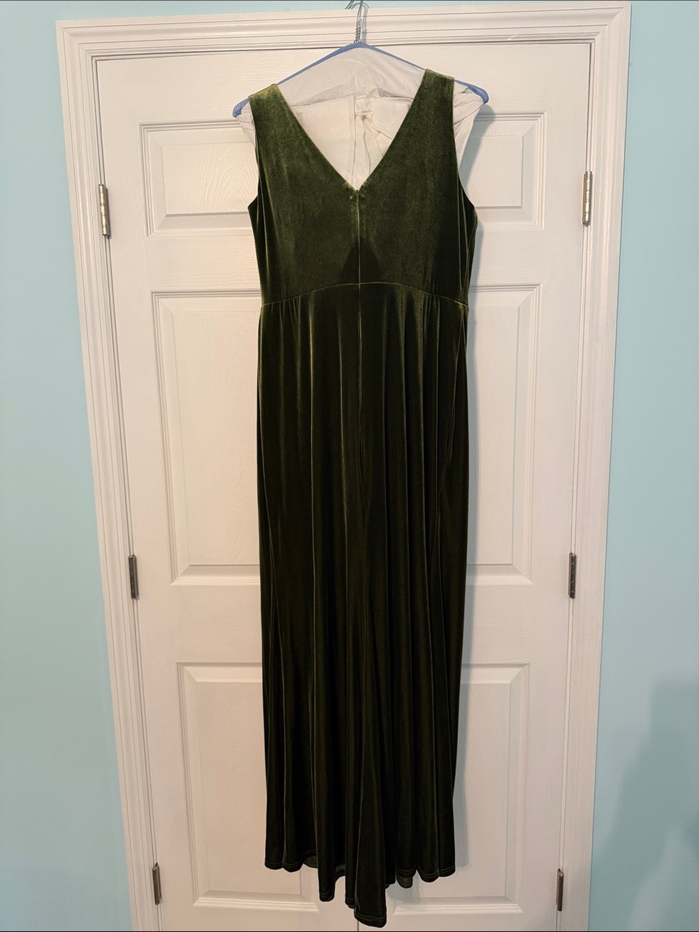 Revelry Olive Velvet Draped V-Neck Maxi Dress - Picture 2 of 5